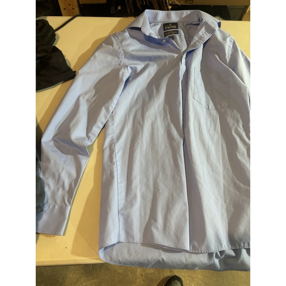 Stafford Travel Dress Shirt Mens 14.5 Regular Fit Button Up Long Sleeve Blue